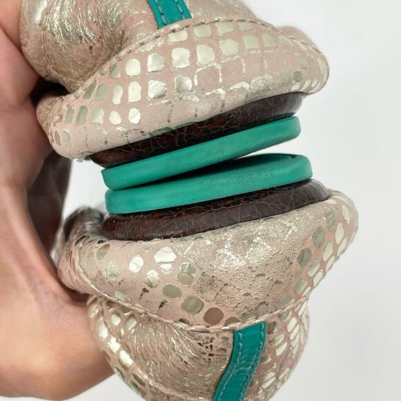 Tieks Romantic Blush Leather Ballet Flats Rose Gold Snakeskin Shiny Metallic 6 - Picture 10 of 16